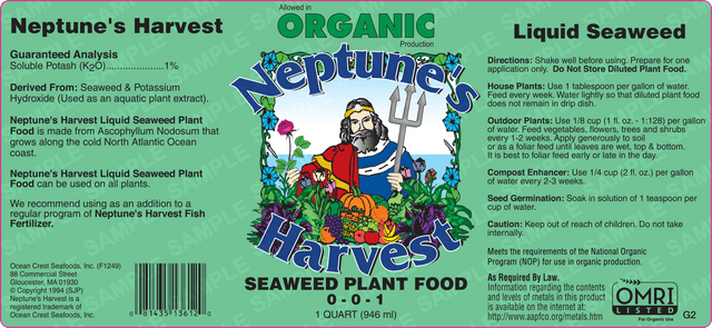 Neptune's Harvest Organic Liquid Fertilizer: Seaweed: 1 qt